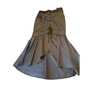 Vintage Goth Mermaid Skirt Grey Pinstripe Lace Up Victorian Steampunk XL 12